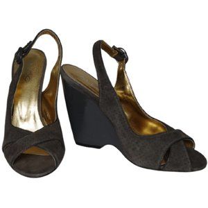 Aldo Grey Suede/Patent Wedge Sandal- Sz. 6